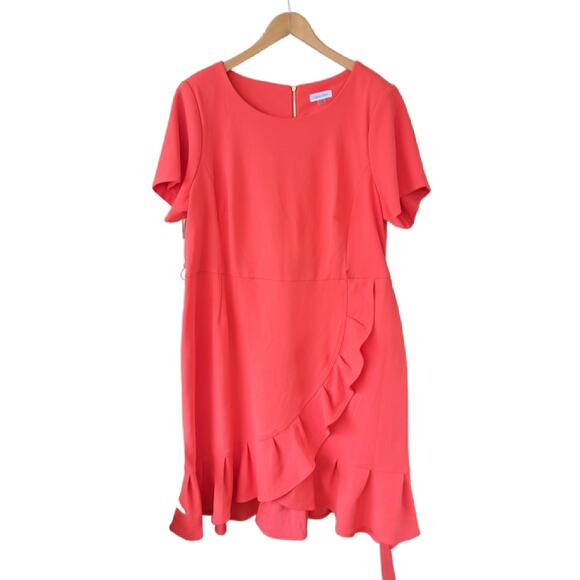 CALVIN  KLEIN Orange Ruffled Tulip-Hem Belted Dress Size 22 W - Picture 9 of 10